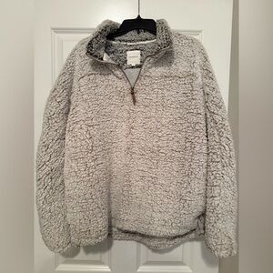 Thread & Supply Light Gray Sherpa Zip-Up Sweater